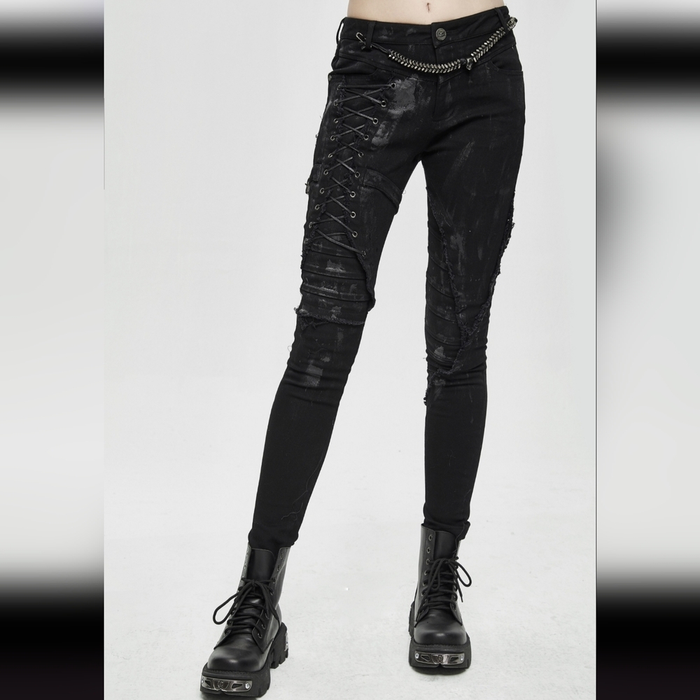 Stylish Black Lace-Up Women Jeans - Picture 3 of 3
